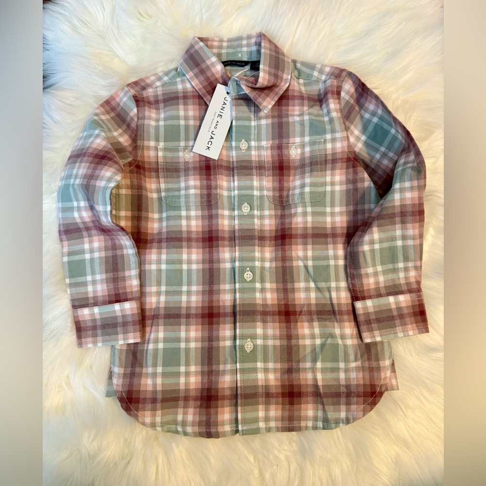 NEW! Janie and Jack Multicolor Plaid Button Down Shirt Size 2T